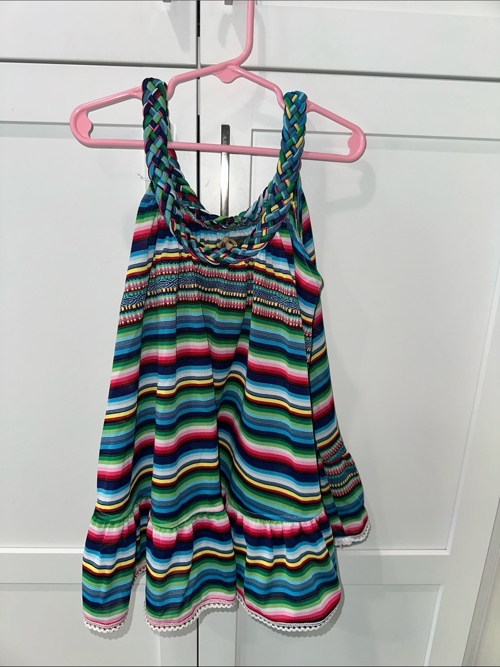 Girls Multicolor Striped Sundress with Braided Straps